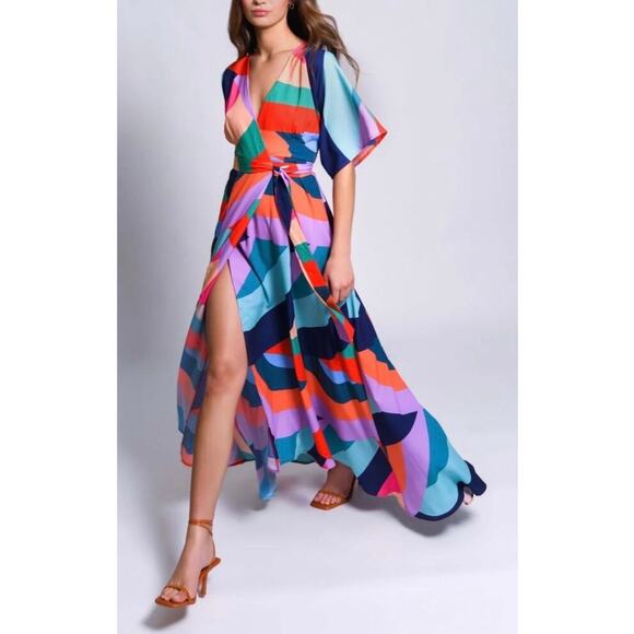 NWT Hutch Gemma Colorful Abstract Wrap Maxi Dress Size S - Picture 1 of 15